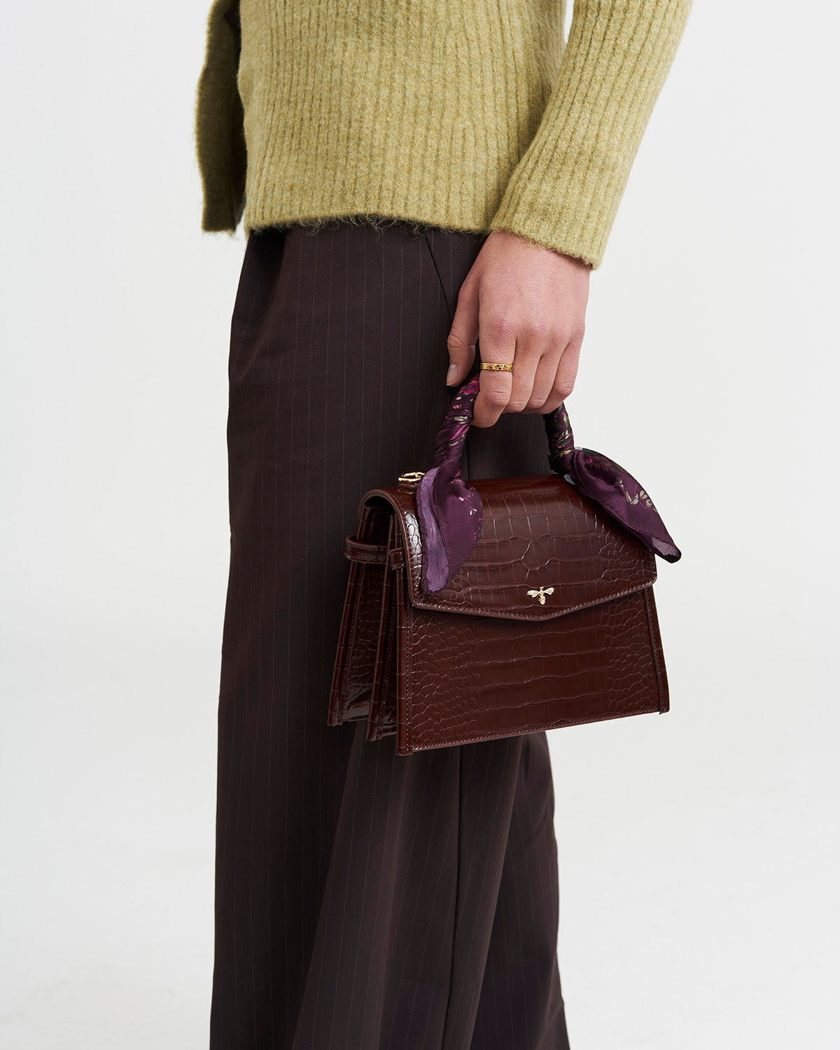 Eliza Small Top Handle Bag in Burgundy Croc