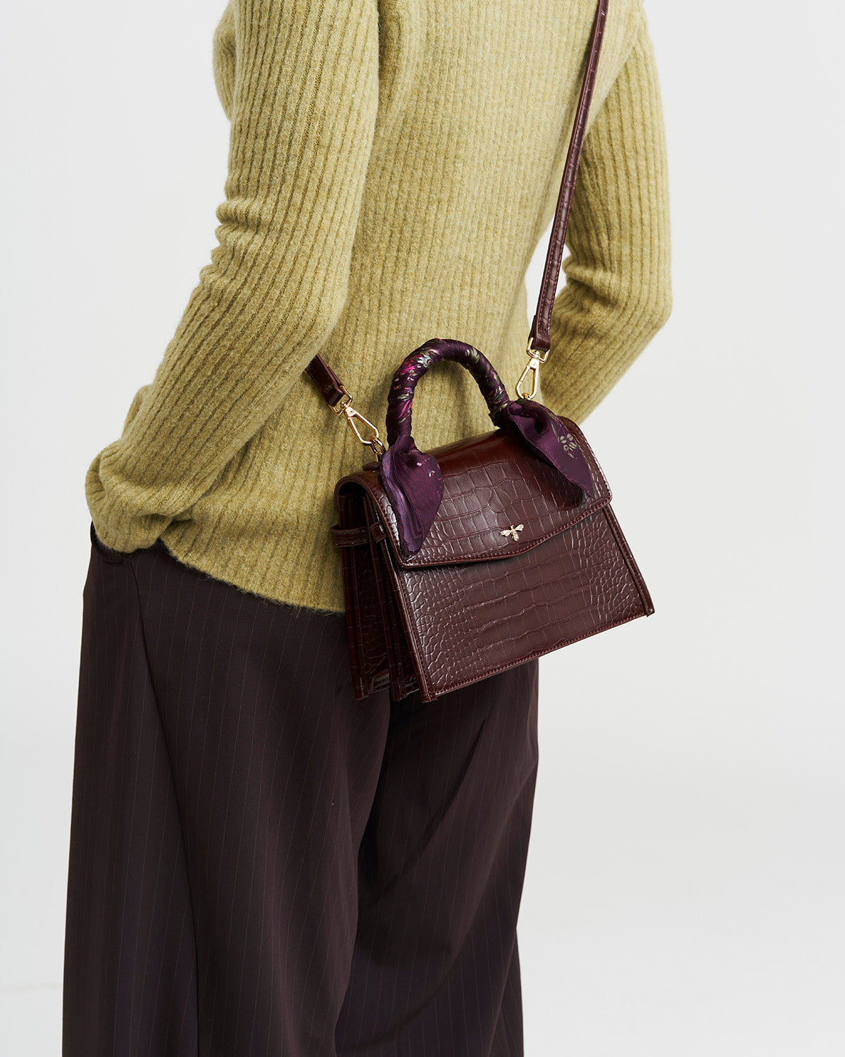 Eliza Small Top Handle Bag in Burgundy Croc