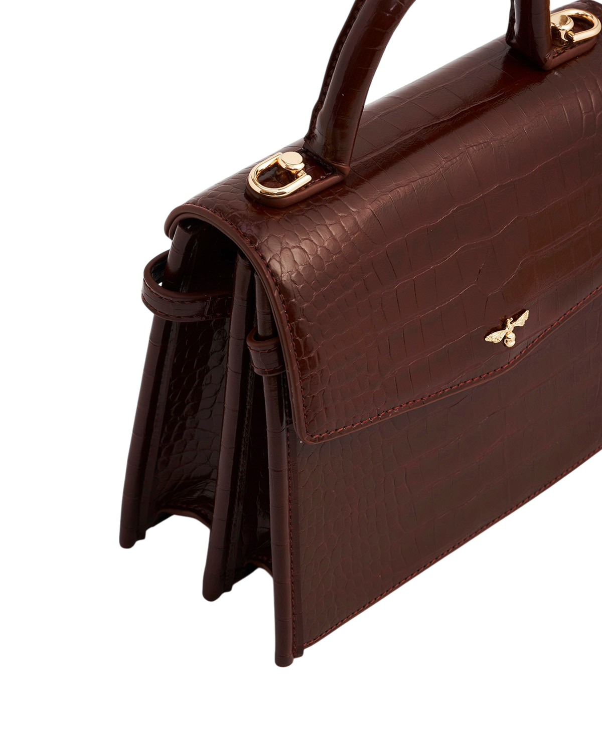 Eliza Small Top Handle Bag in Burgundy Croc