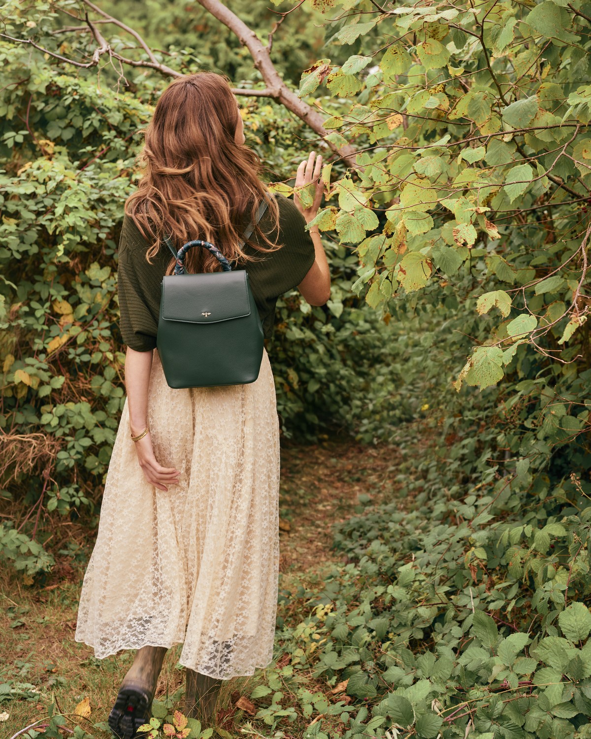 Laura Small Backpack in Forest Green styled