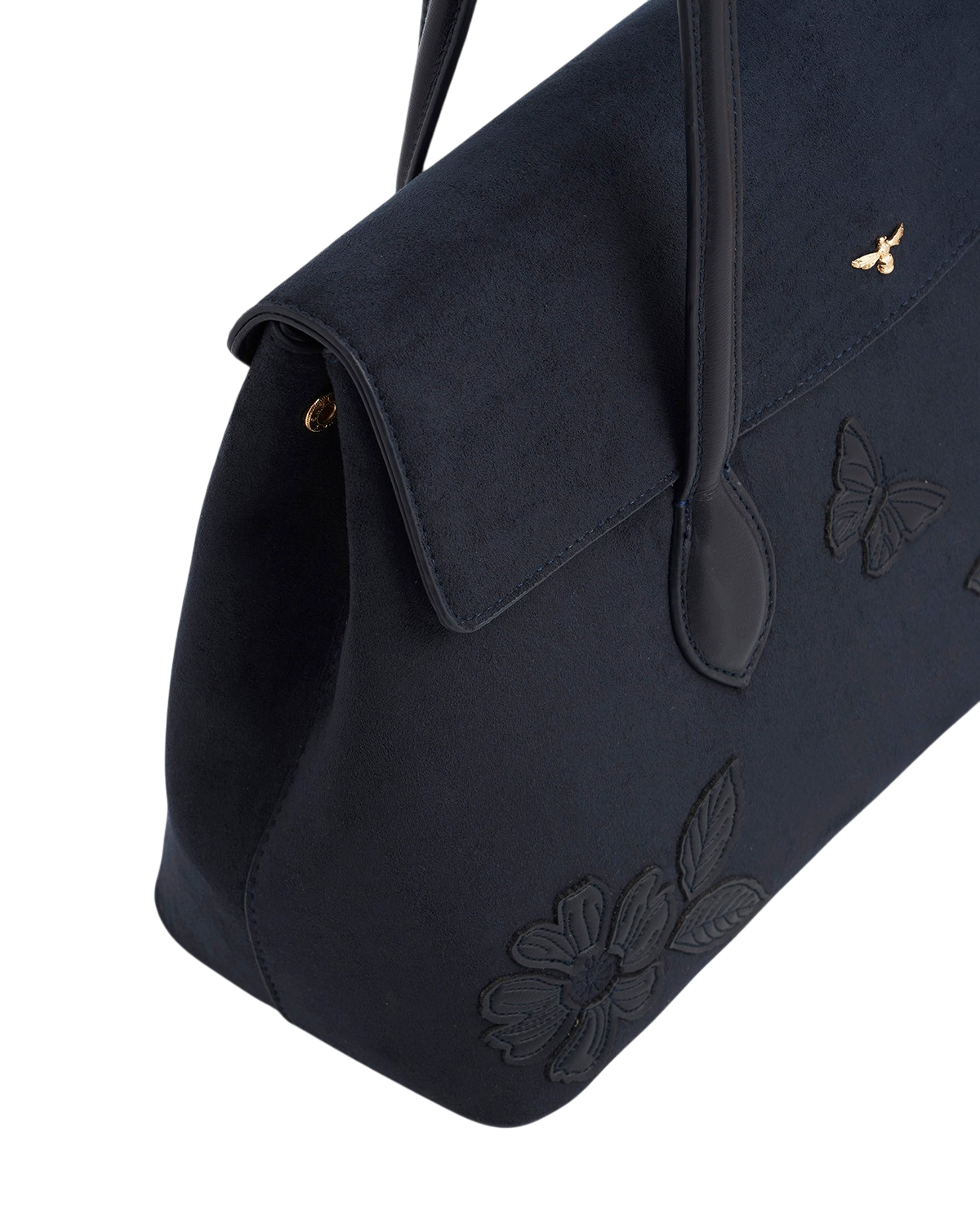 Romilly Floral Applique Faux Suede Shoulder Bag in Navy
