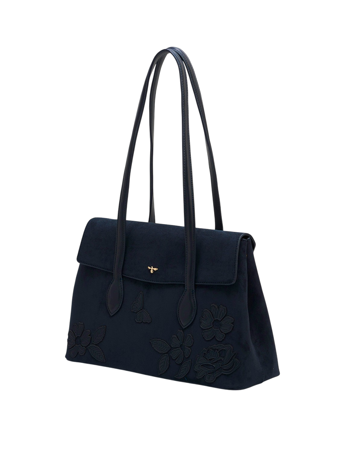 Romilly Floral Applique Faux Suede Shoulder Bag in Navy