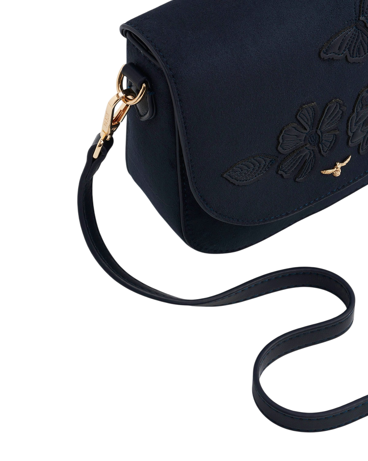 Beth Floral Applique Faux Suede Saddle Bag in Navy