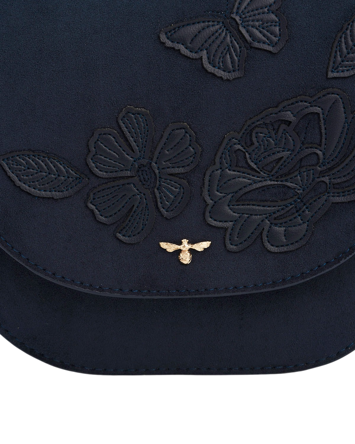 Beth Floral Applique Faux Suede Saddle Bag in Navy