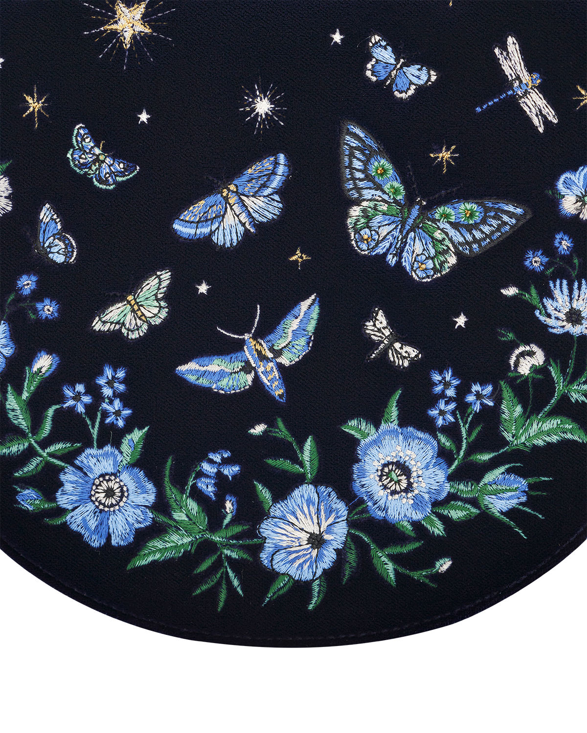 Charlotte Butterfly Embroidered Saddle Bag in Navy Velvet
