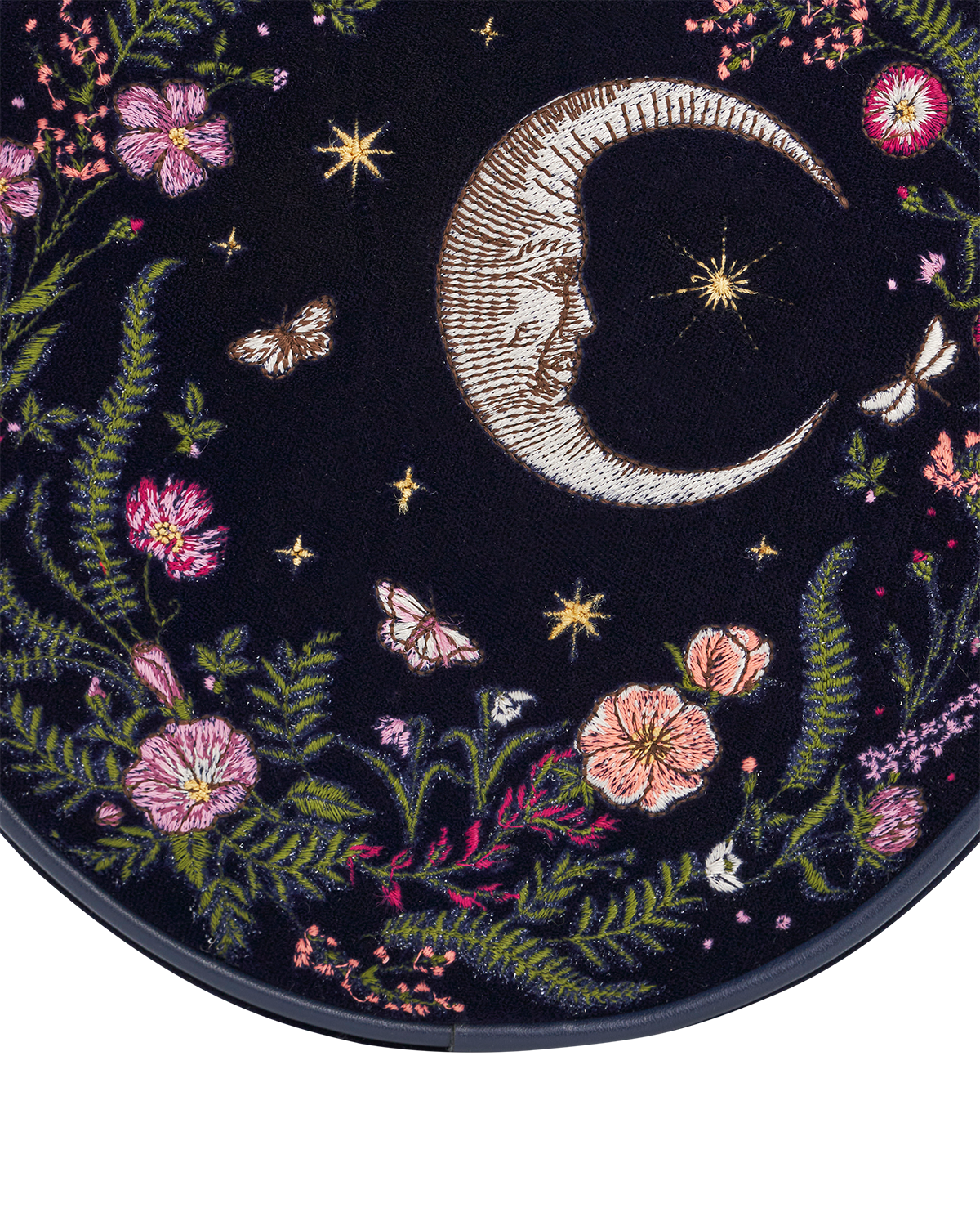 Chloe Midnight Garden Embroidered Circle Bag in Navy Velvet