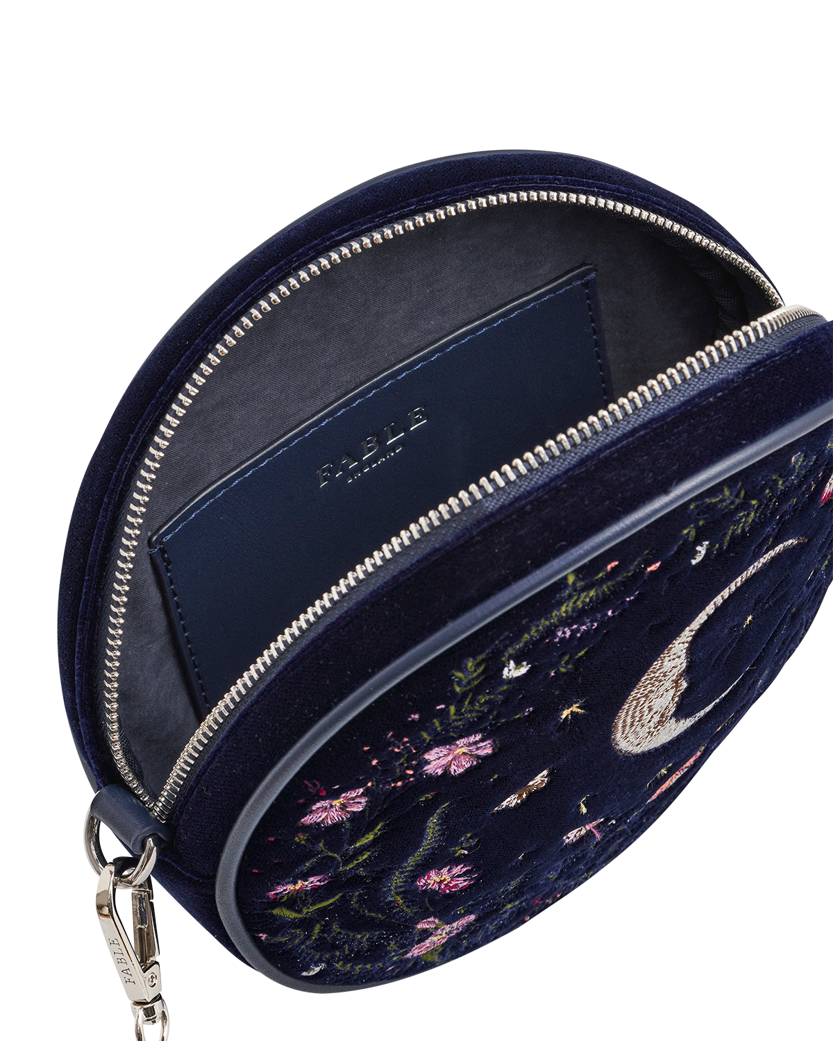 Chloe Midnight Garden Embroidered Circle Bag in Navy Velvet