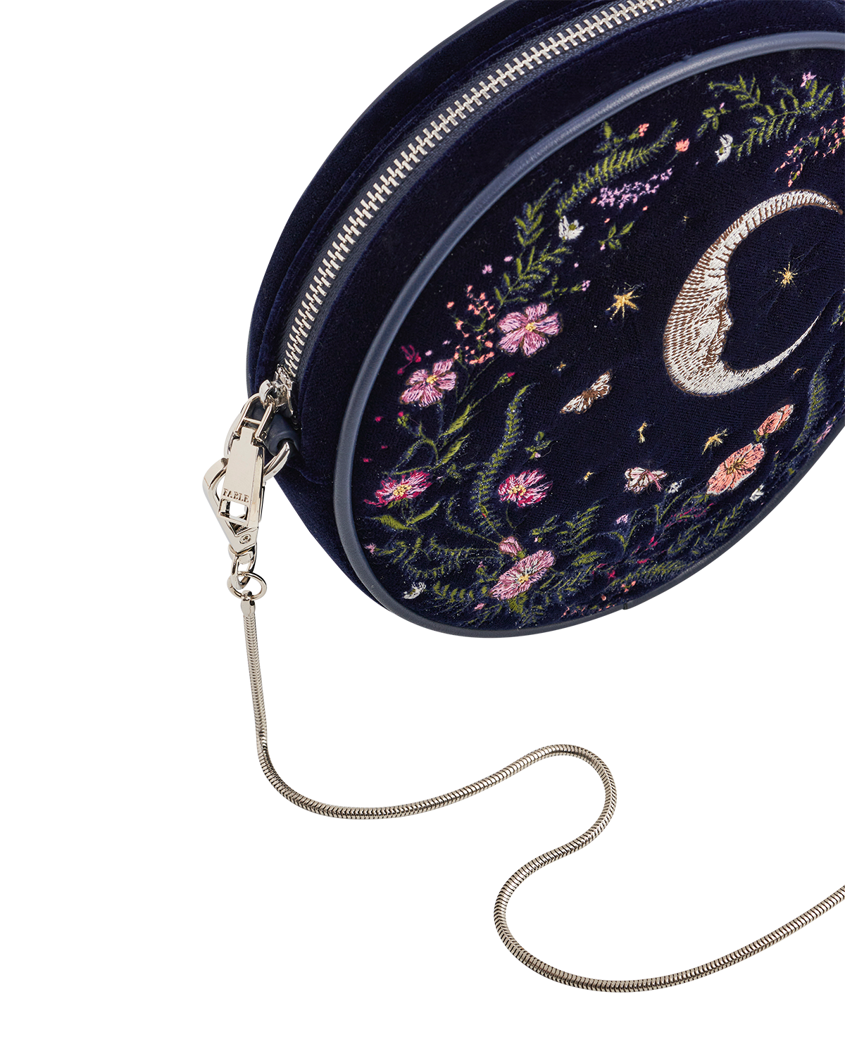 Chloe Midnight Garden Embroidered Circle Bag in Navy Velvet