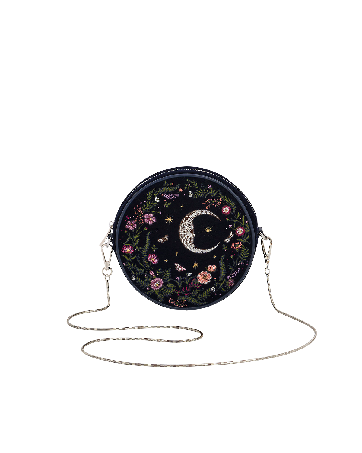 Chloe Midnight Garden Embroidered Circle Bag in Navy Velvet