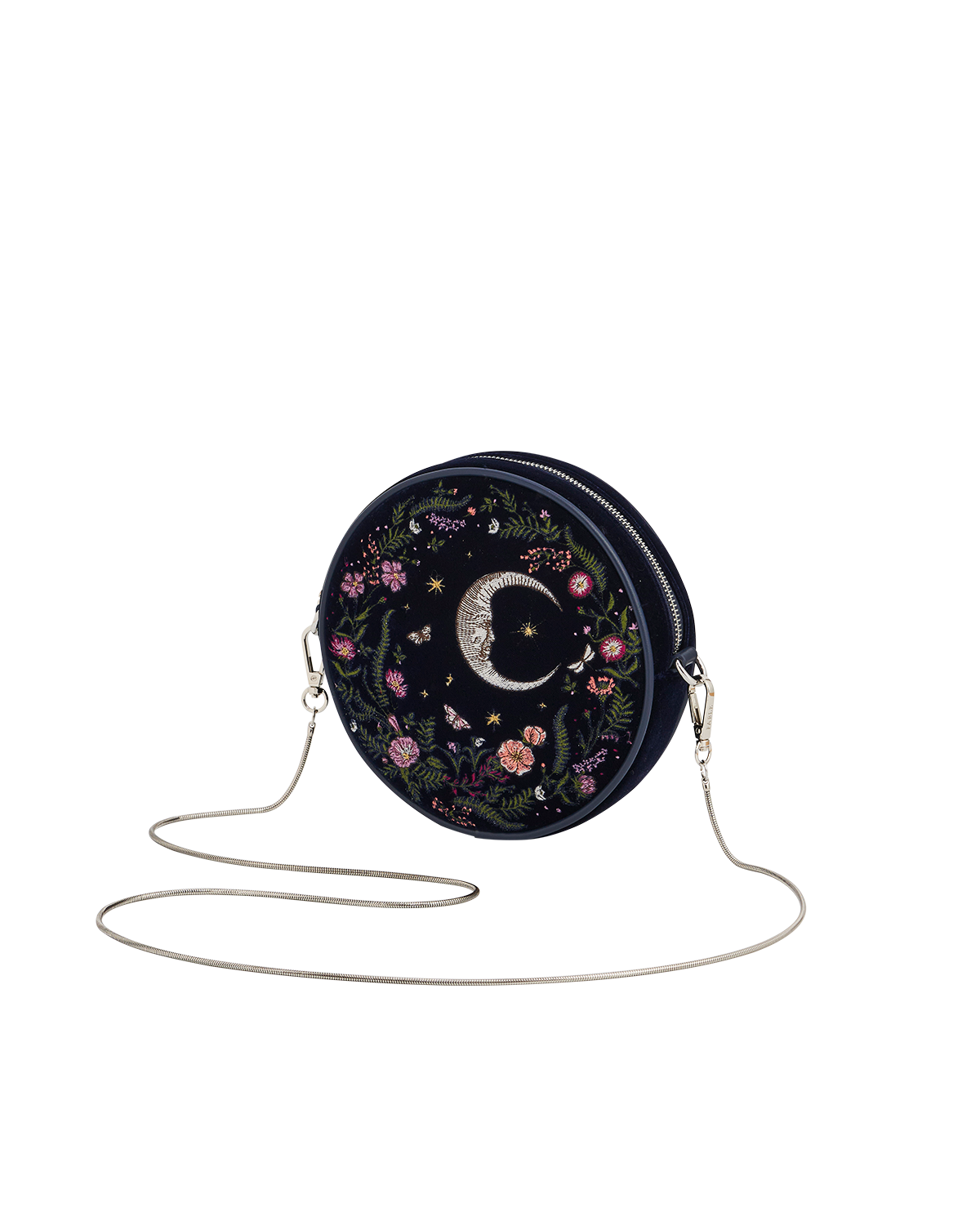 Chloe Midnight Garden Embroidered Circle Bag in Navy Velvet