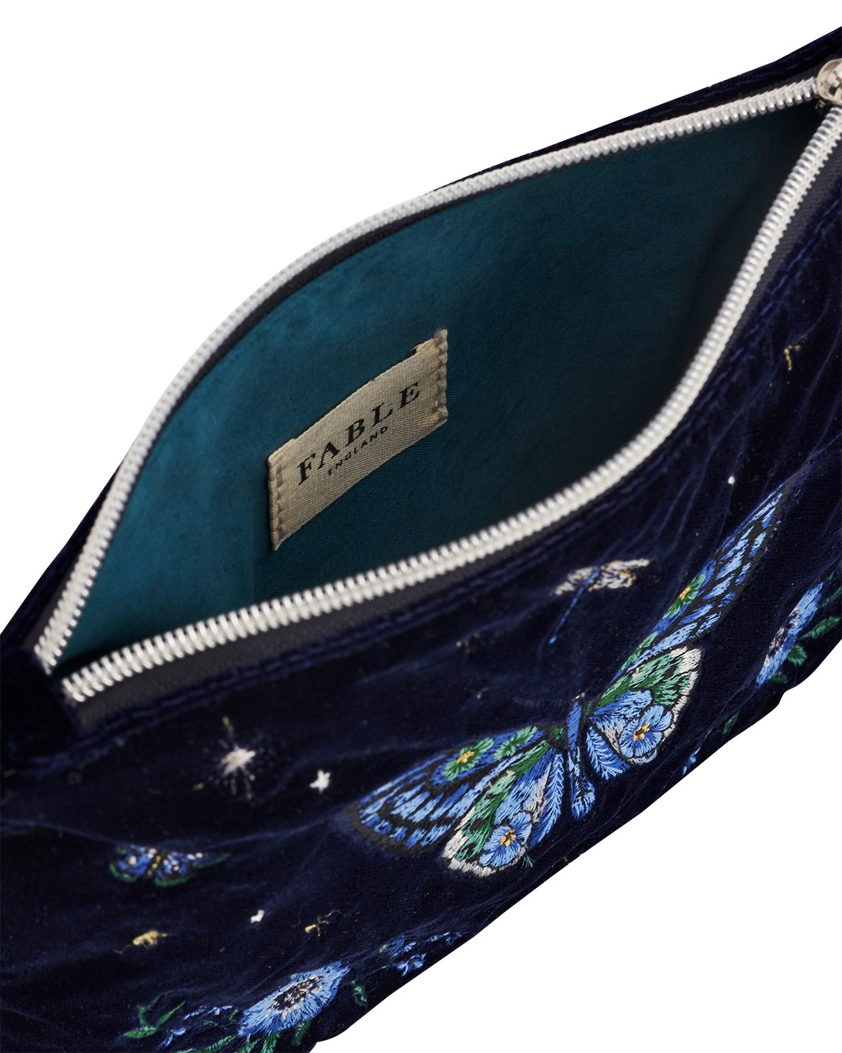 Butterfly Embroidered Pouch in Navy Velvet