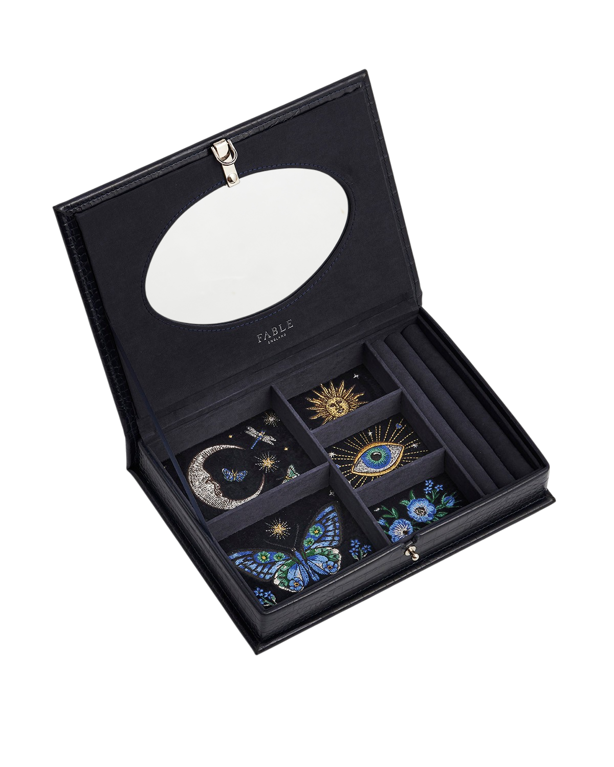 Night Sky Embroidered Large Jewellery Box in Navy Croc