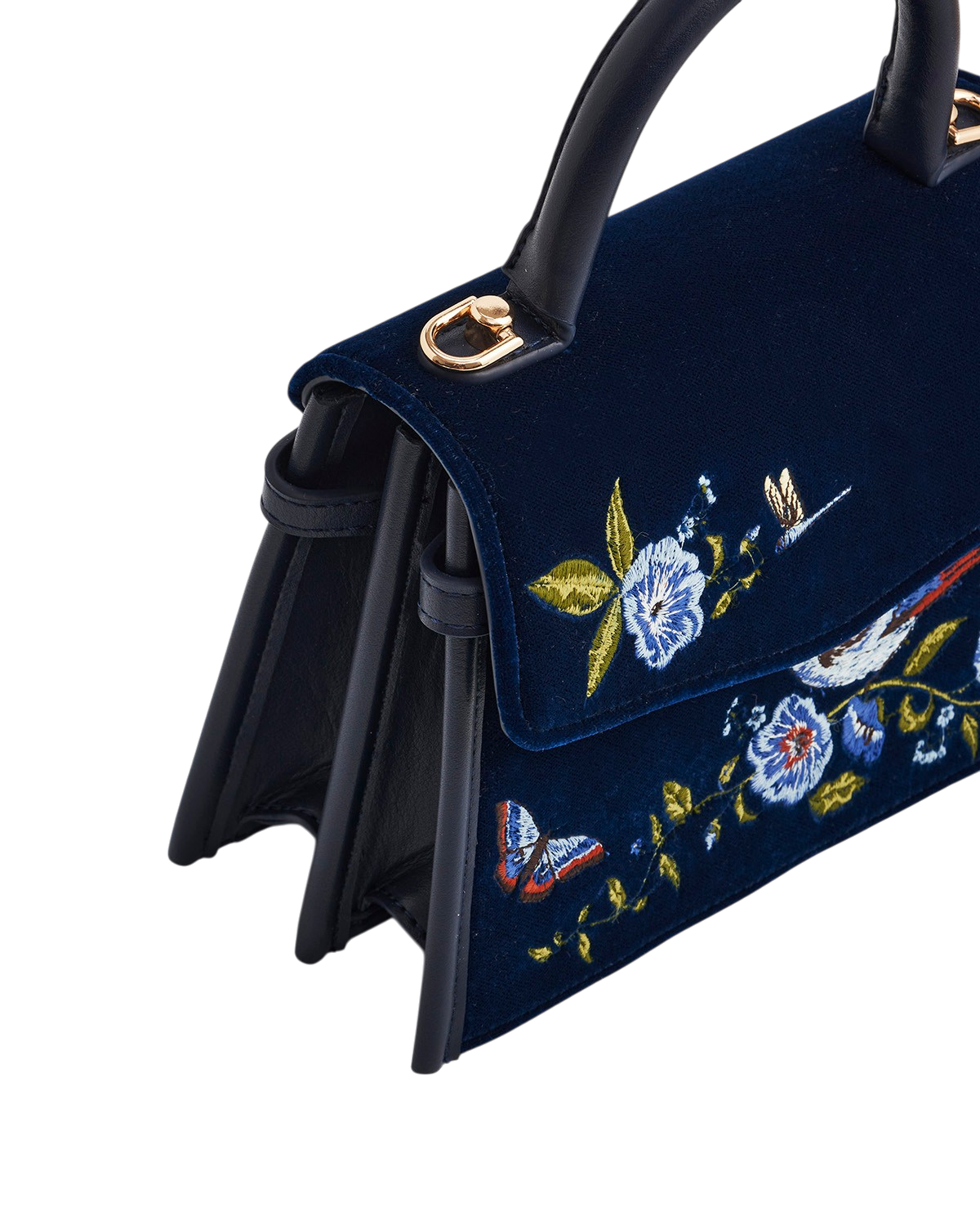 Eliza Nightingale Embroidered Top Handle Bag in Sapphire Velvet