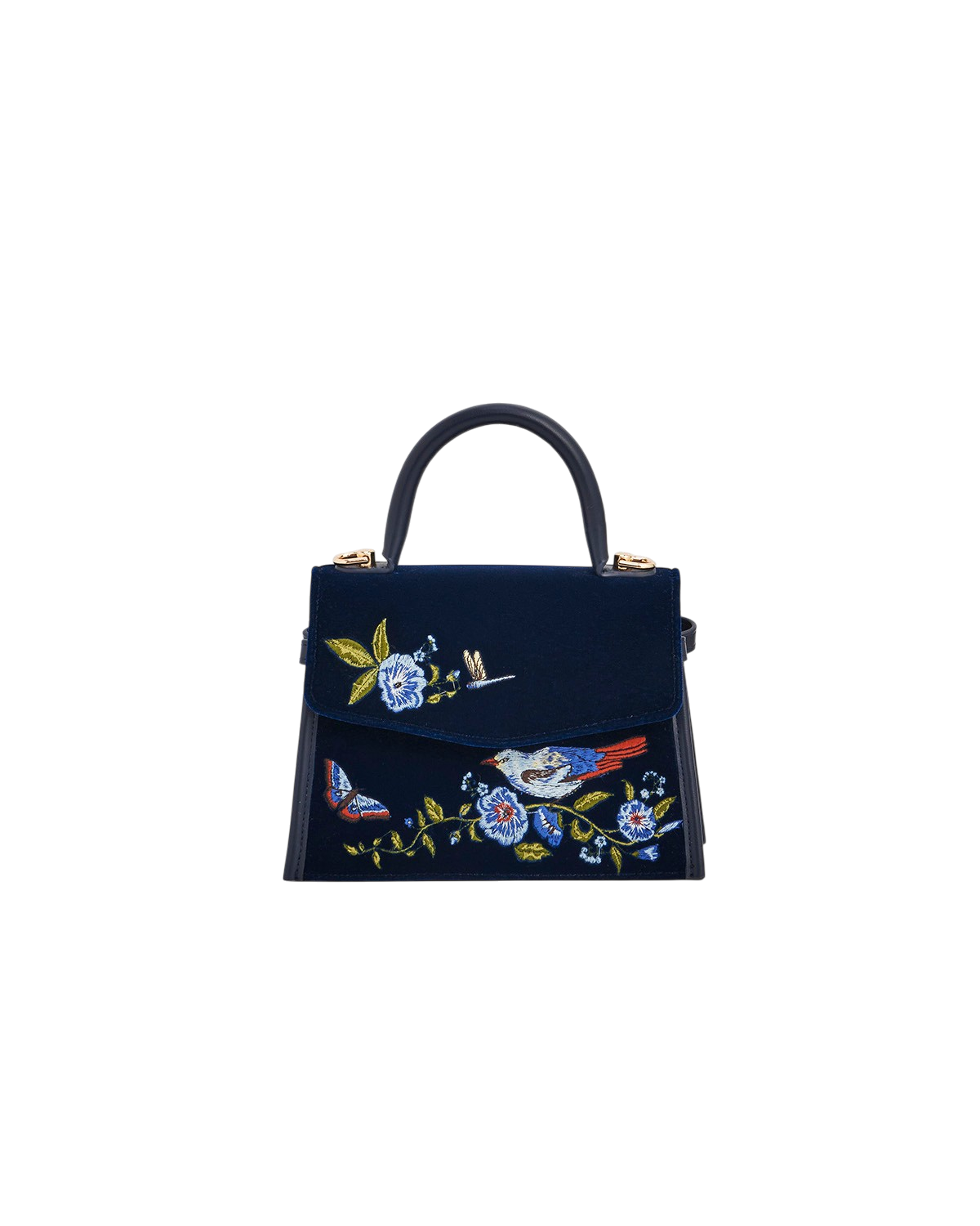 Eliza Nightingale Embroidered Top Handle Bag in Sapphire Velvet