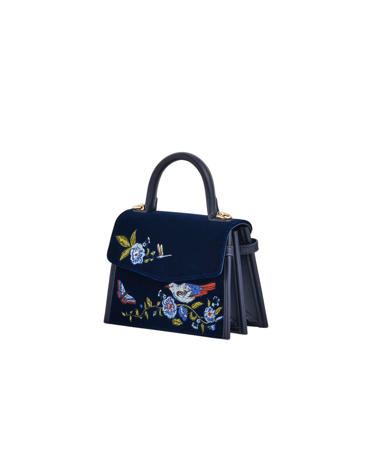 Eliza Nightingale Embroidered Top Handle Bag in Sapphire Velvet
