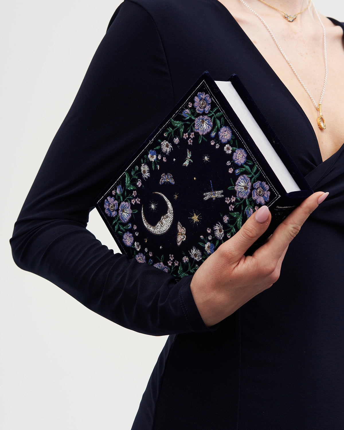 Marianne Midnight Garden Embroidered Book Box in Navy Velvet