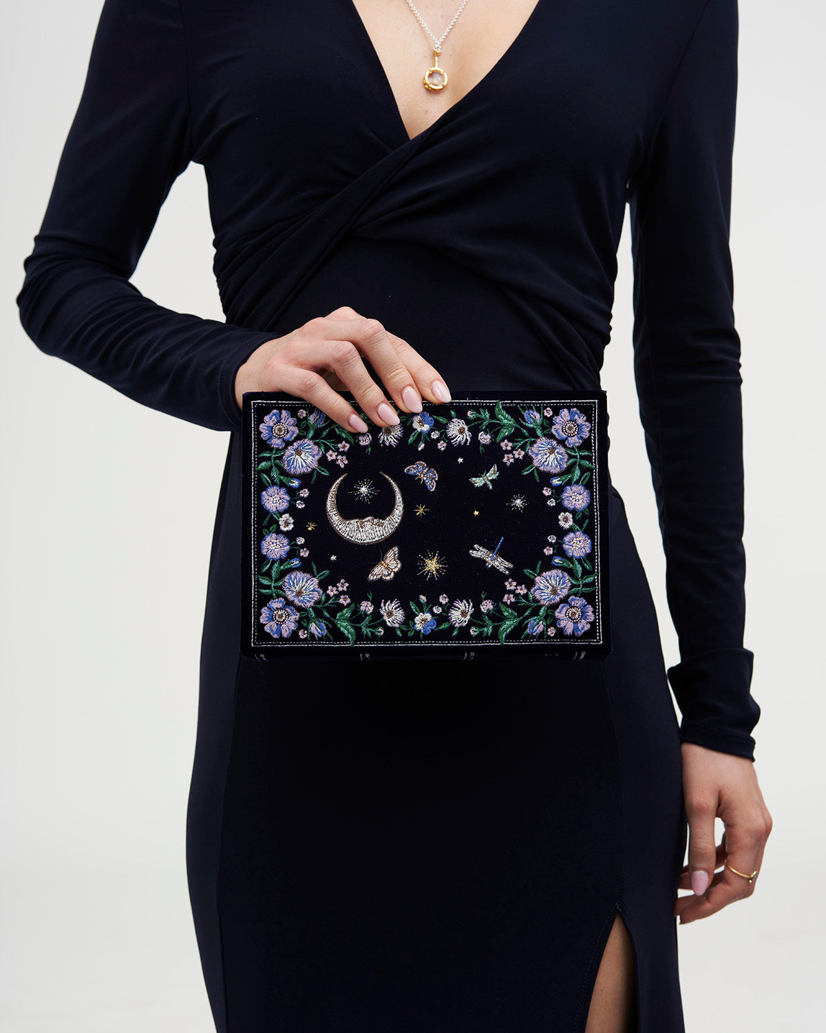 Marianne Midnight Garden Embroidered Book Box in Navy Velvet