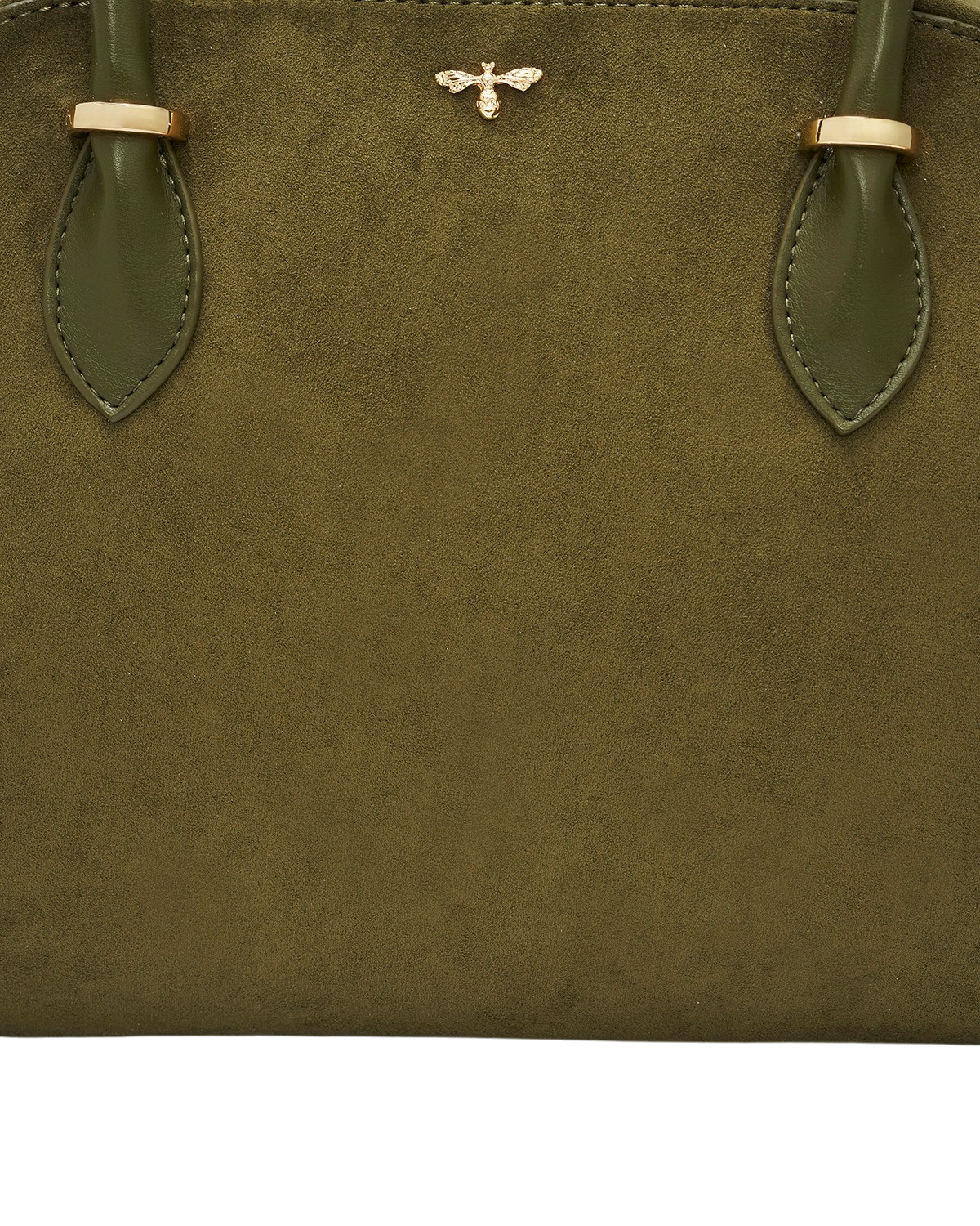 Amelia Faux Suede Shoulder Bag in Khaki