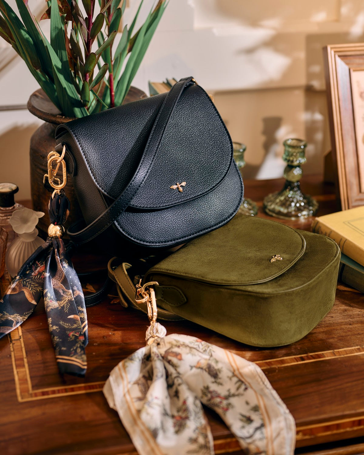 Beth Saddle Crossbody Bag in Black styled
