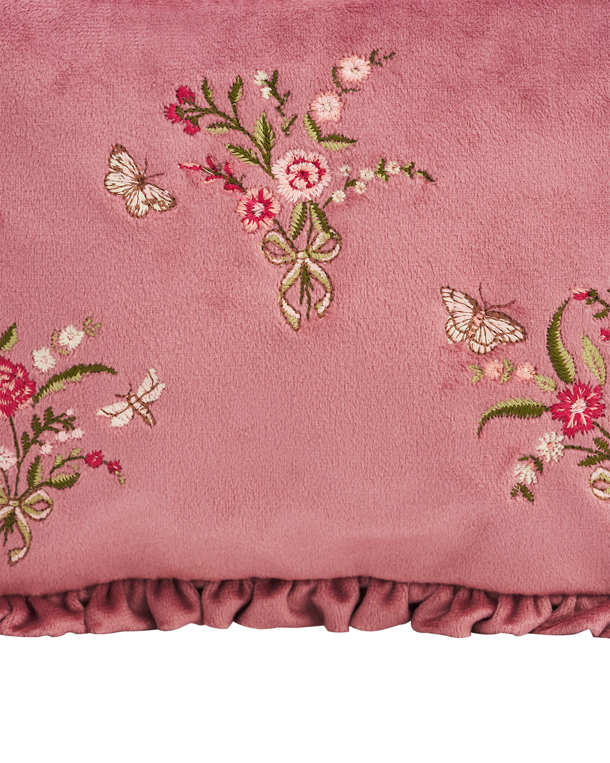 Floral Posy embroidered Medium pouch in Rose Pink Velvet