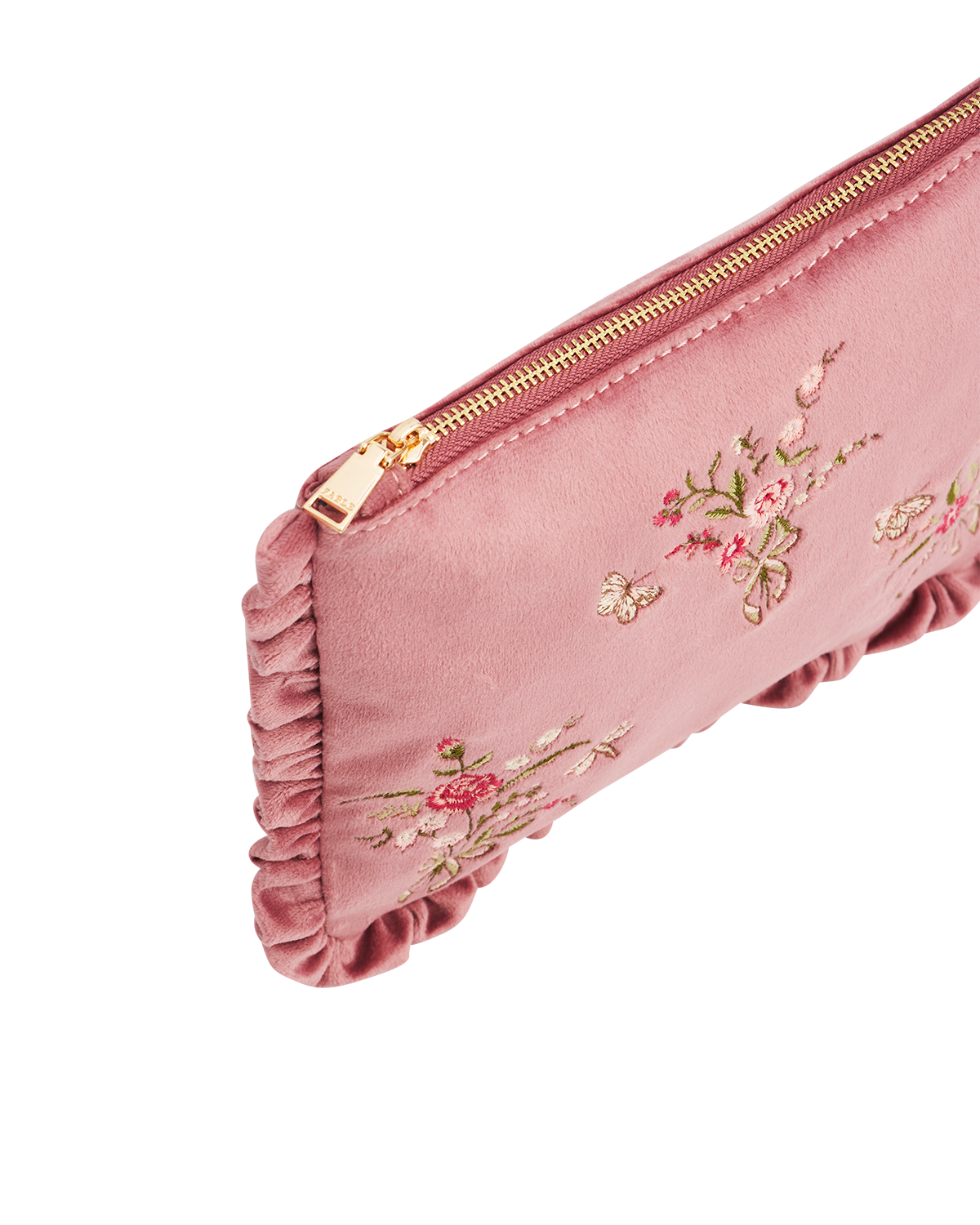 Floral Posy embroidered Medium pouch in Rose Pink Velvet