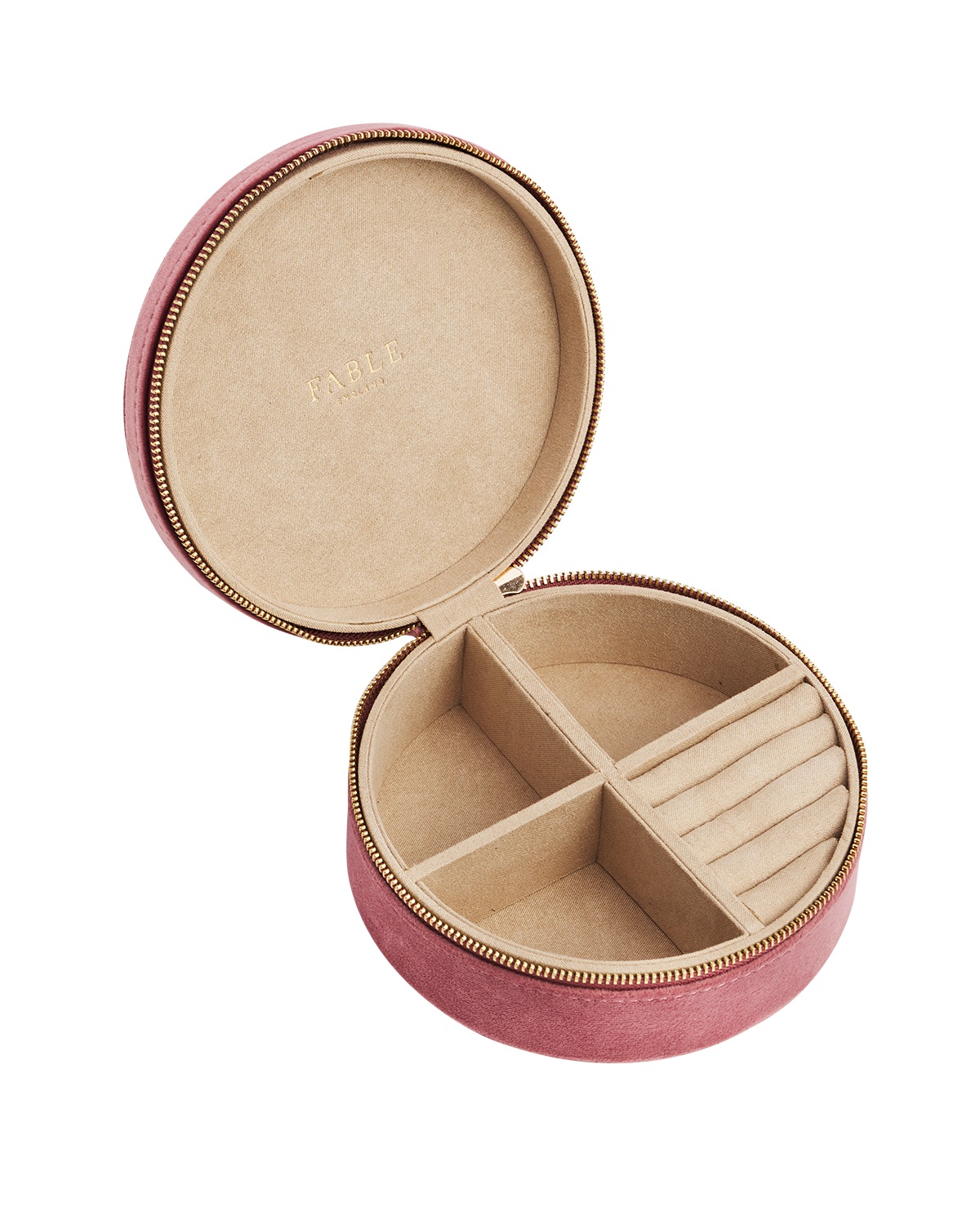 Floral Wreath Embroidered Round Jewellery Box in Rose Pink Velvet