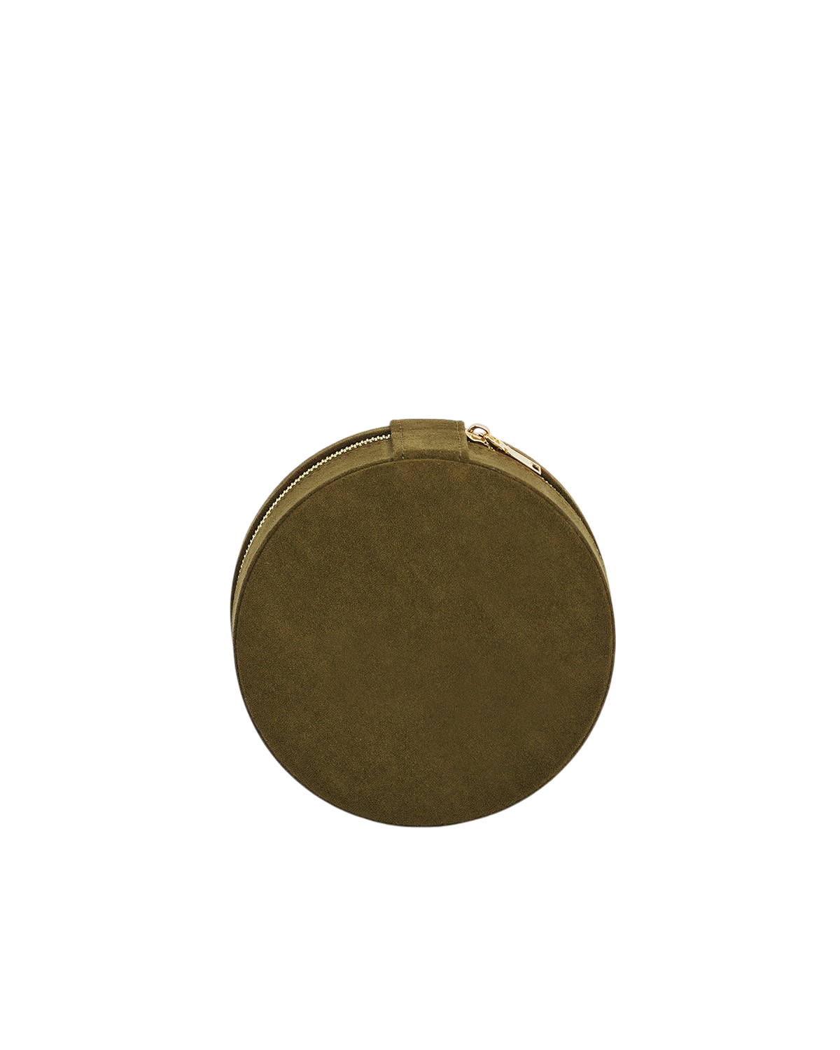 Hedgehog Embroidered Faux Suede Round Jewellery Box in Khaki