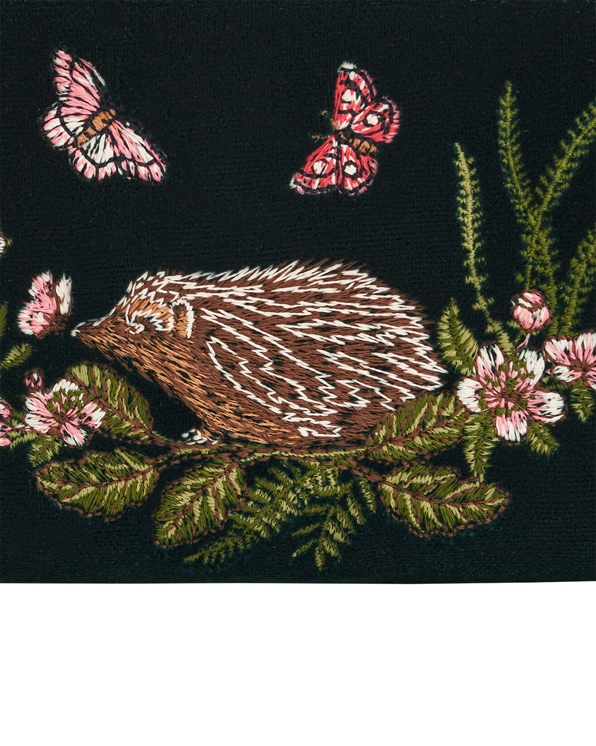 Hedgehog Embroidered Small Purse in Forest Green Velvet
