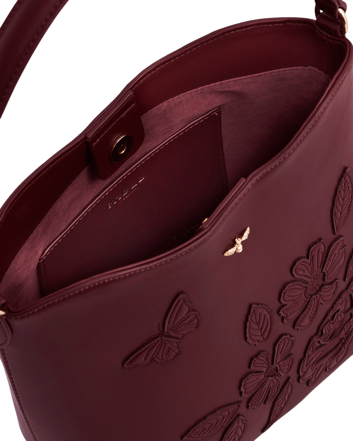 Floral Applique Margot Bucket Bag in Burgundy