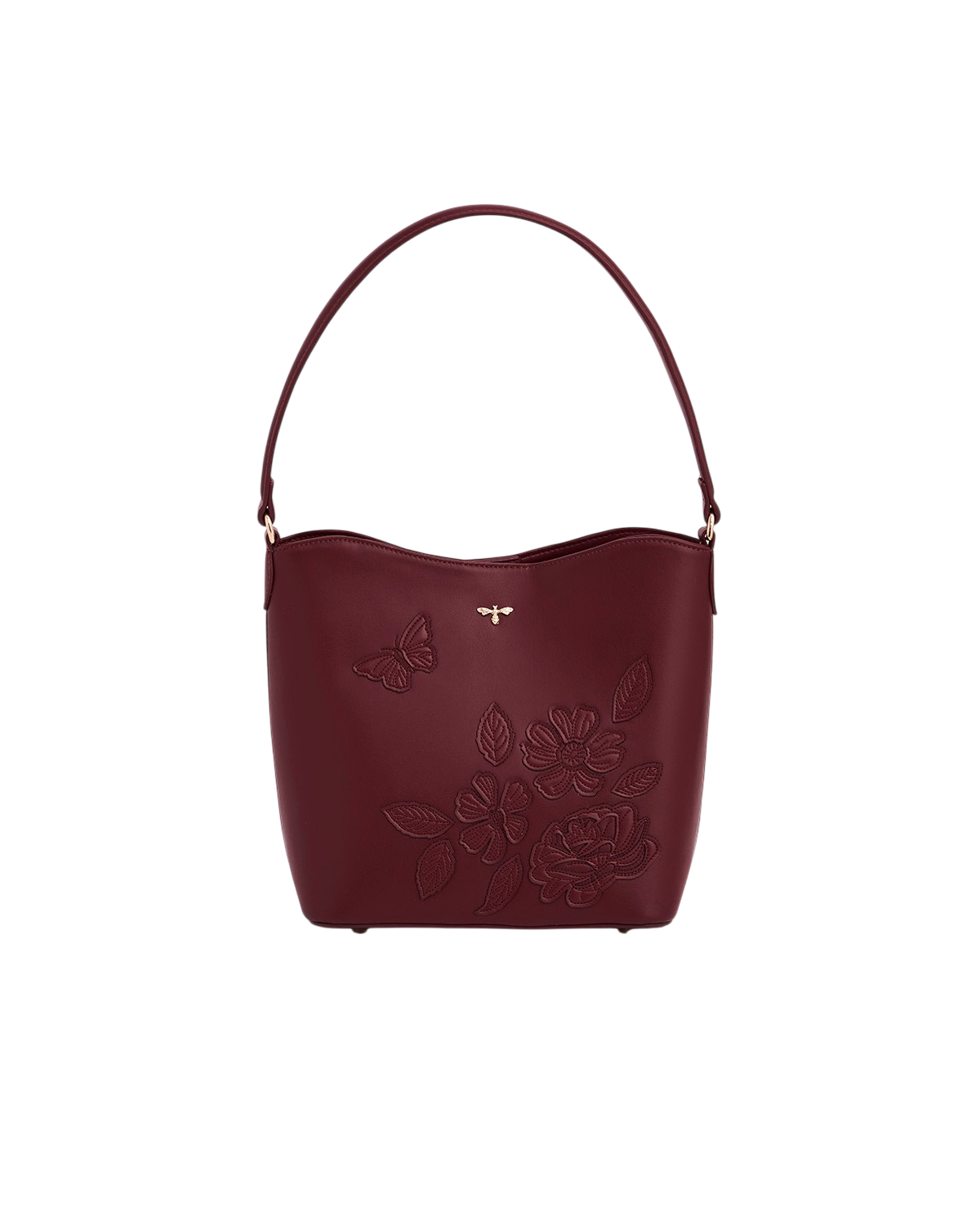 Floral Applique Margot Bucket Bag in Burgundy
