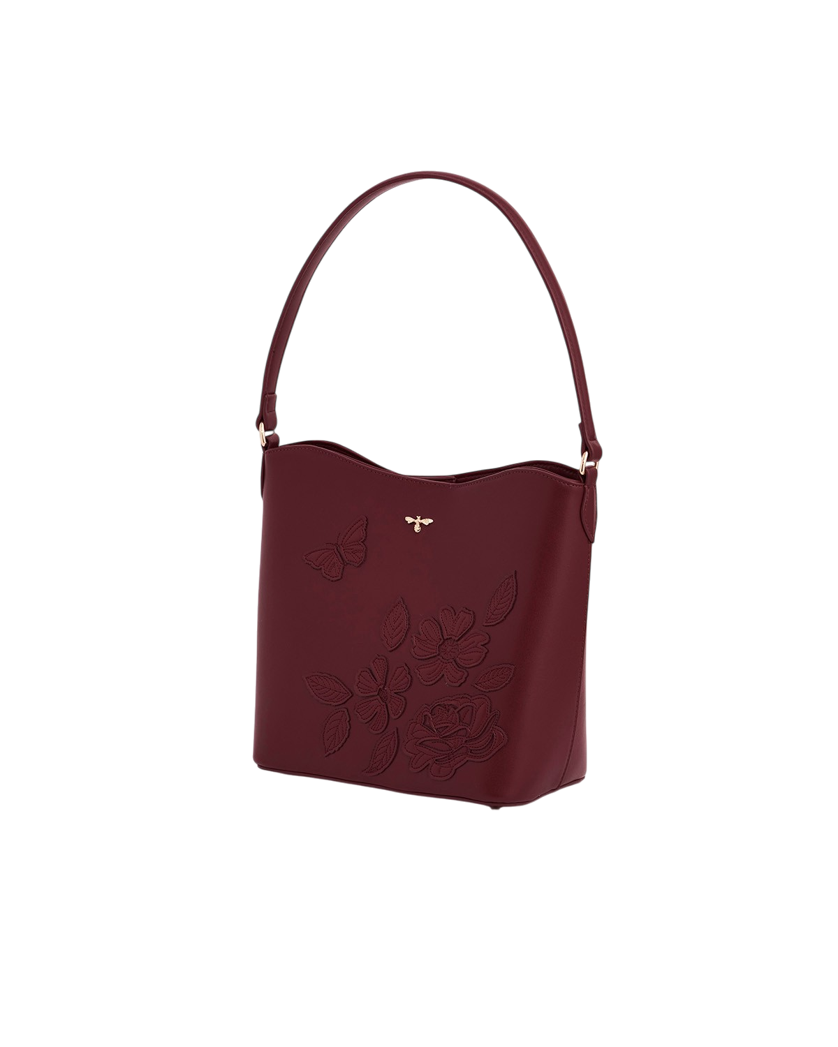 Floral Applique Margot Bucket Bag in Burgundy