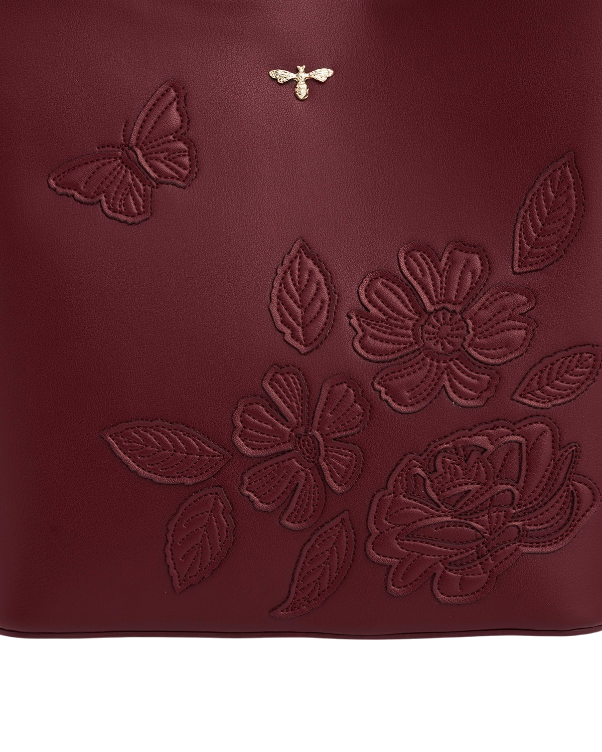 Floral Applique Margot Bucket Bag in Burgundy