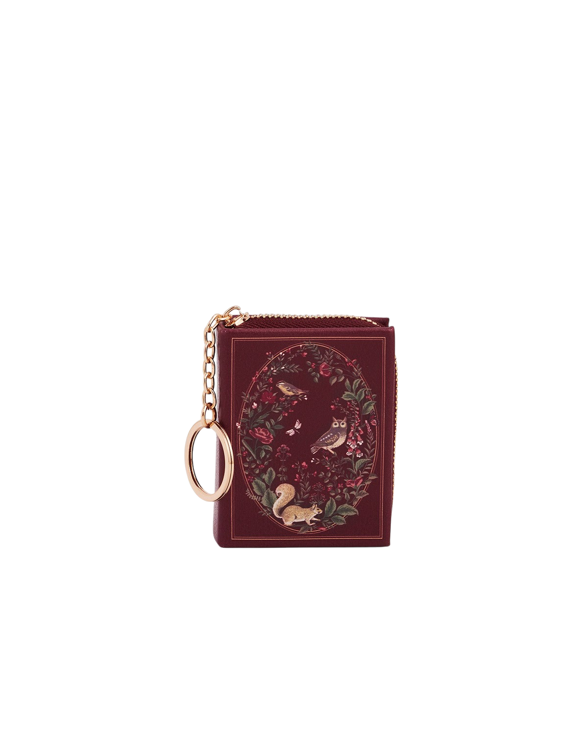 Meadow Print Book Clip On Coin Purse in Burgundy