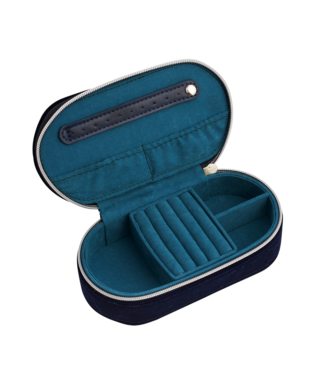 Night Sky Embroidered Oval Jewellery Box in Navy Velvet
