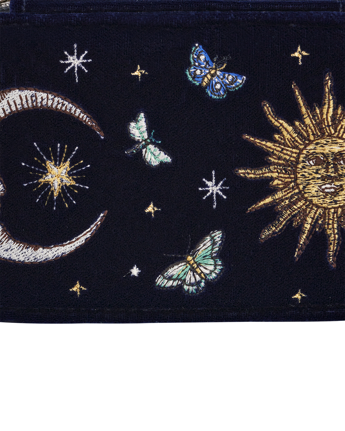Night Sky Embroidered Oval Jewellery Box in Navy Velvet
