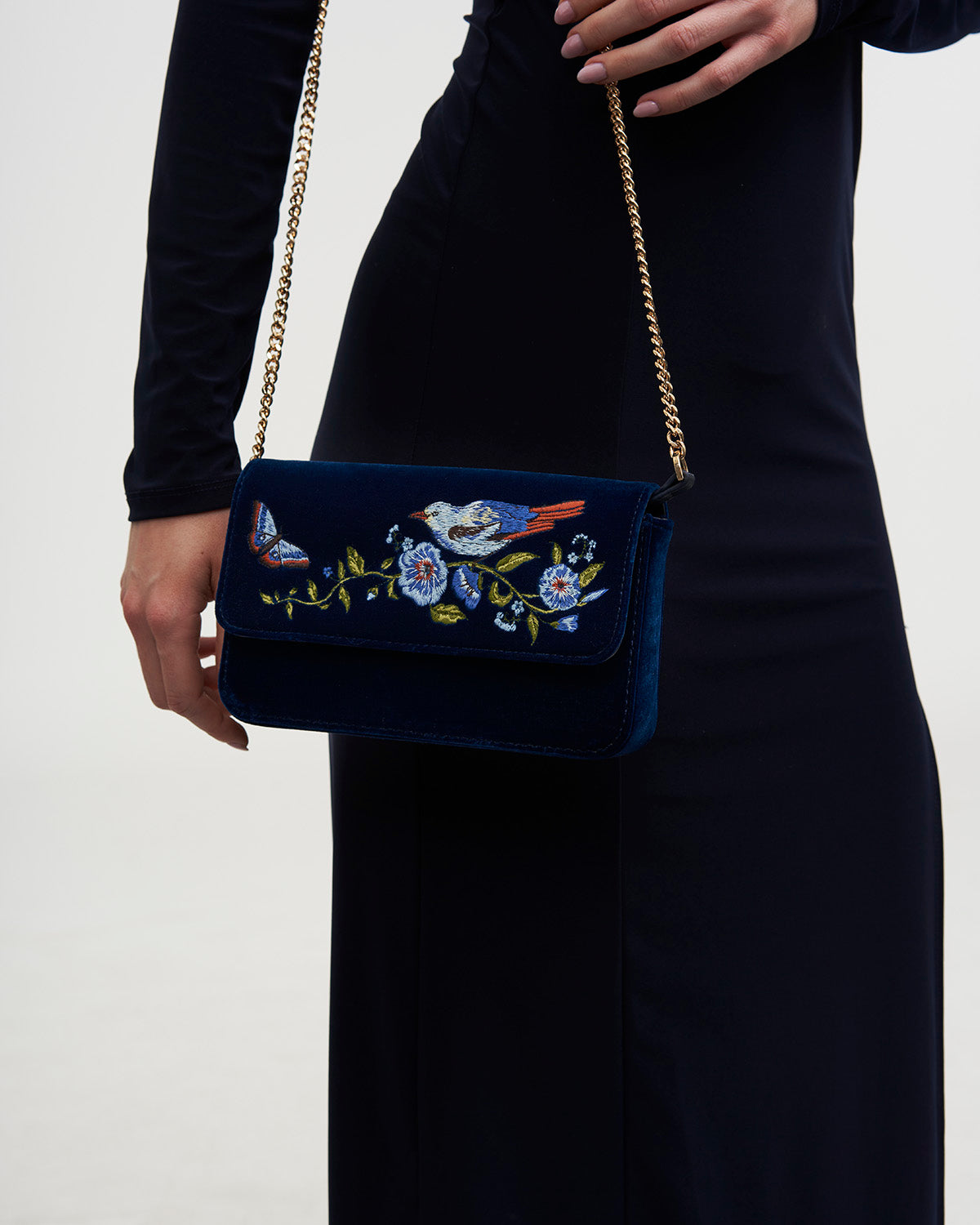 Sophia Nightingale Embroidered Occasion Bag in Sapphire Velvet