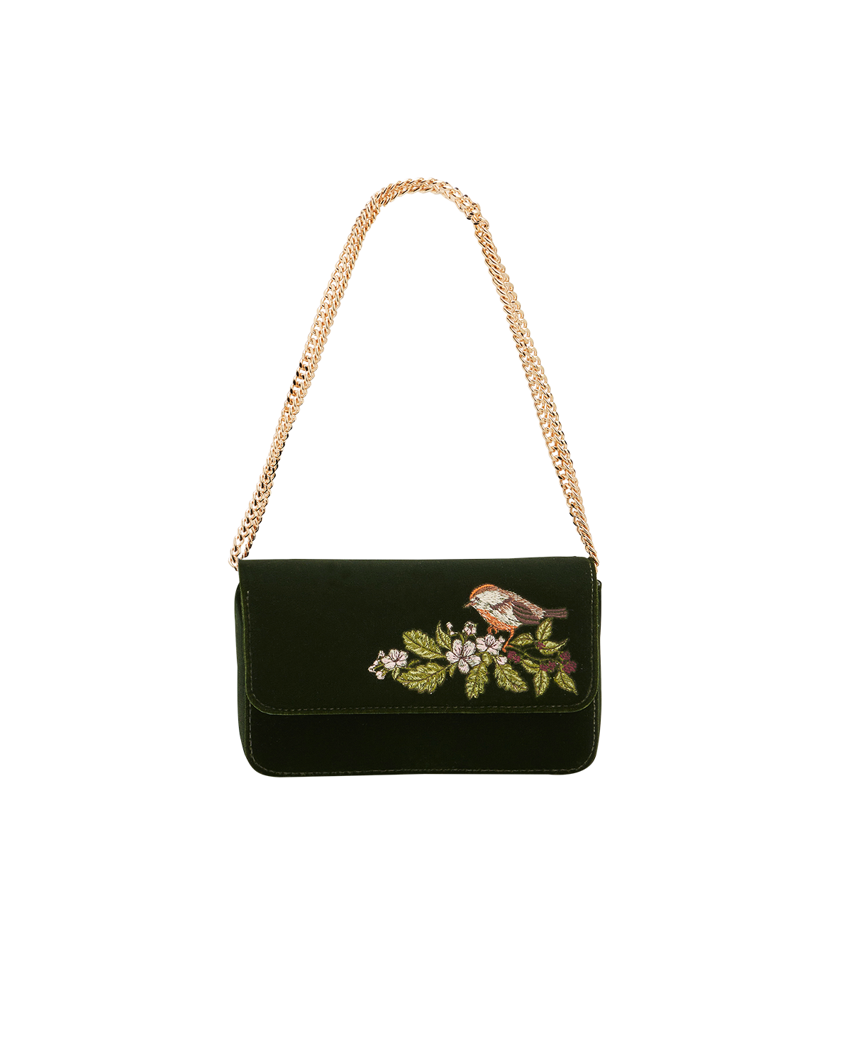 Sophia Wren Embroidered Occasion Bag in Green Velvet
