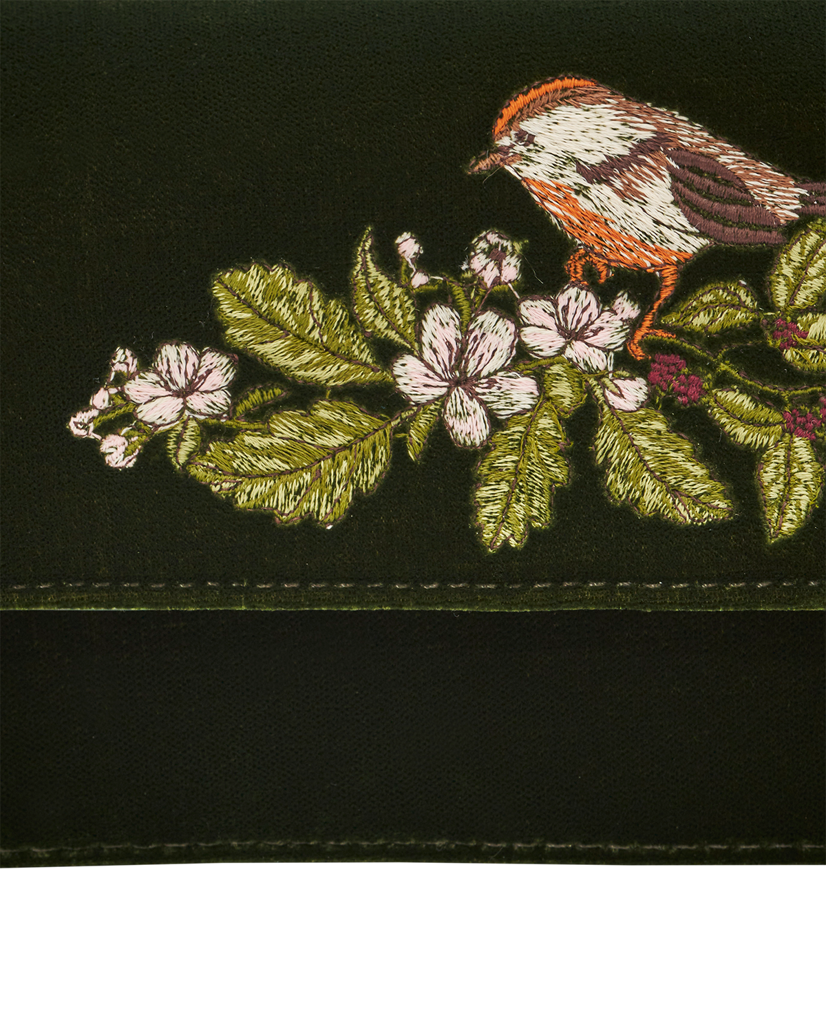 Sophia Wren Embroidered Occasion Bag in Green Velvet