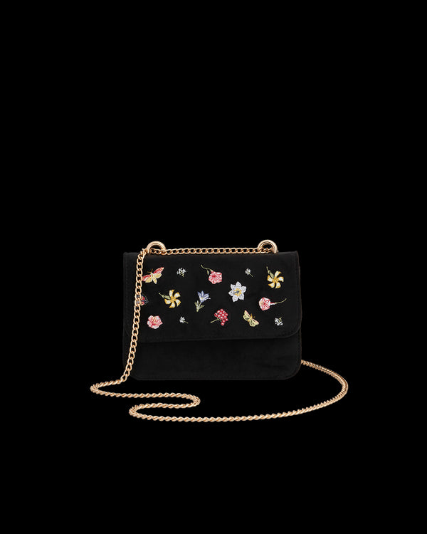 Floral Ditsy Embroidered Black Velvet Bag