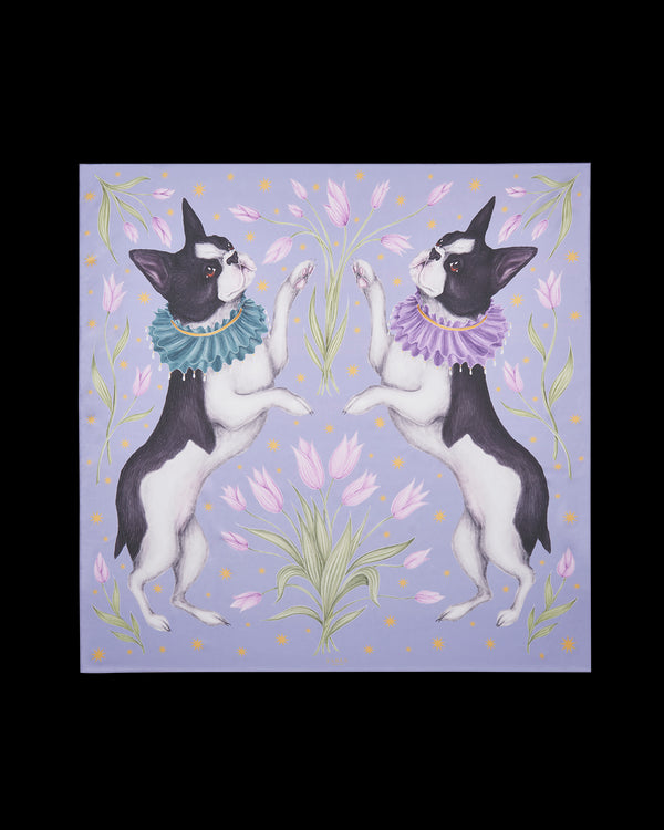 Catherine Rowe Pet Portraits Frenchie Lavender Silk Square Scarf