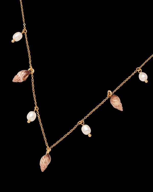 Spiral Shell Charm & Pearl Necklace