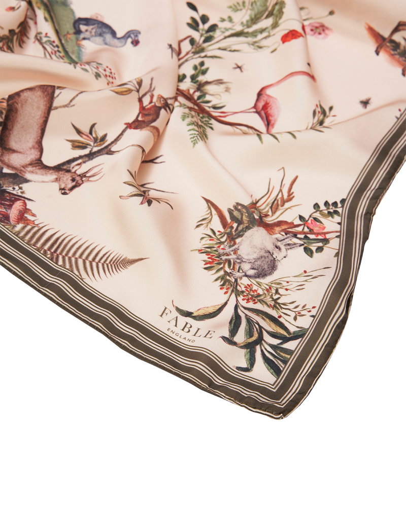 Toile de Jouy Olive Green Square Scarf