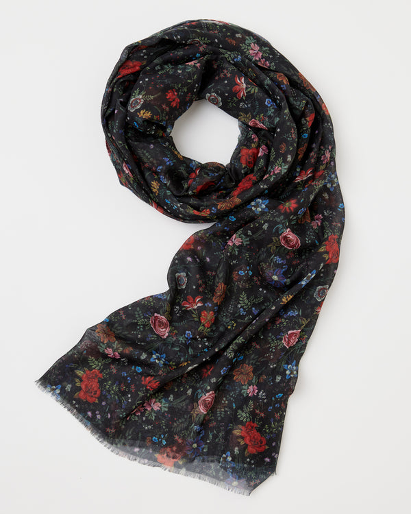 Rambling Floral Lightweight Scarf Black by Fable England