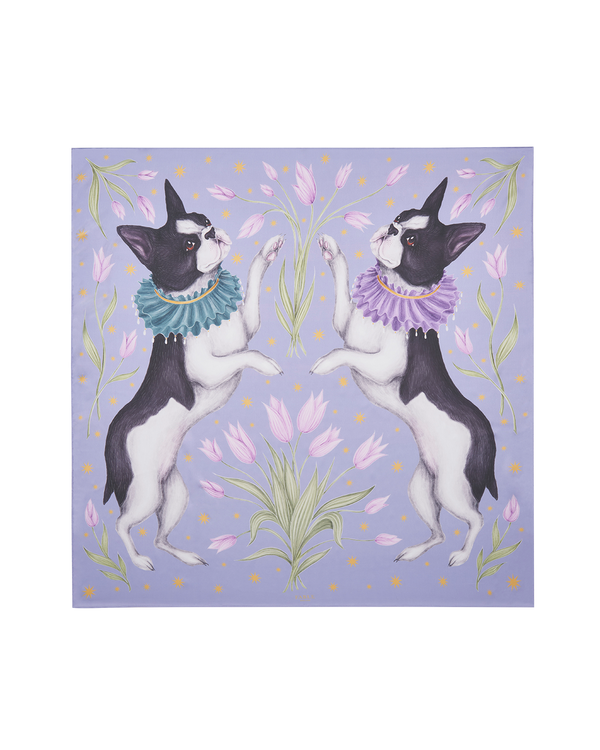 Catherine Rowe Pet Portraits Frenchie Lavender Silk Square Scarf
