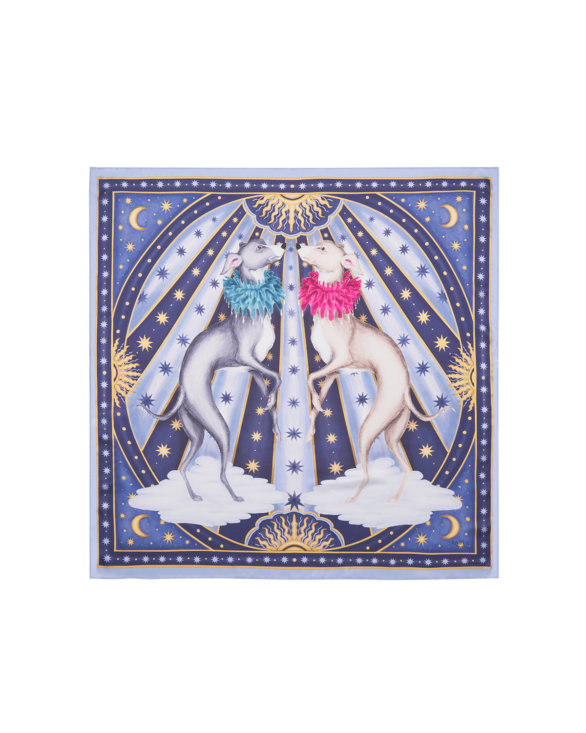 Catherine Rowe Pet Portraits Whippet Blue Silk Square Scarf