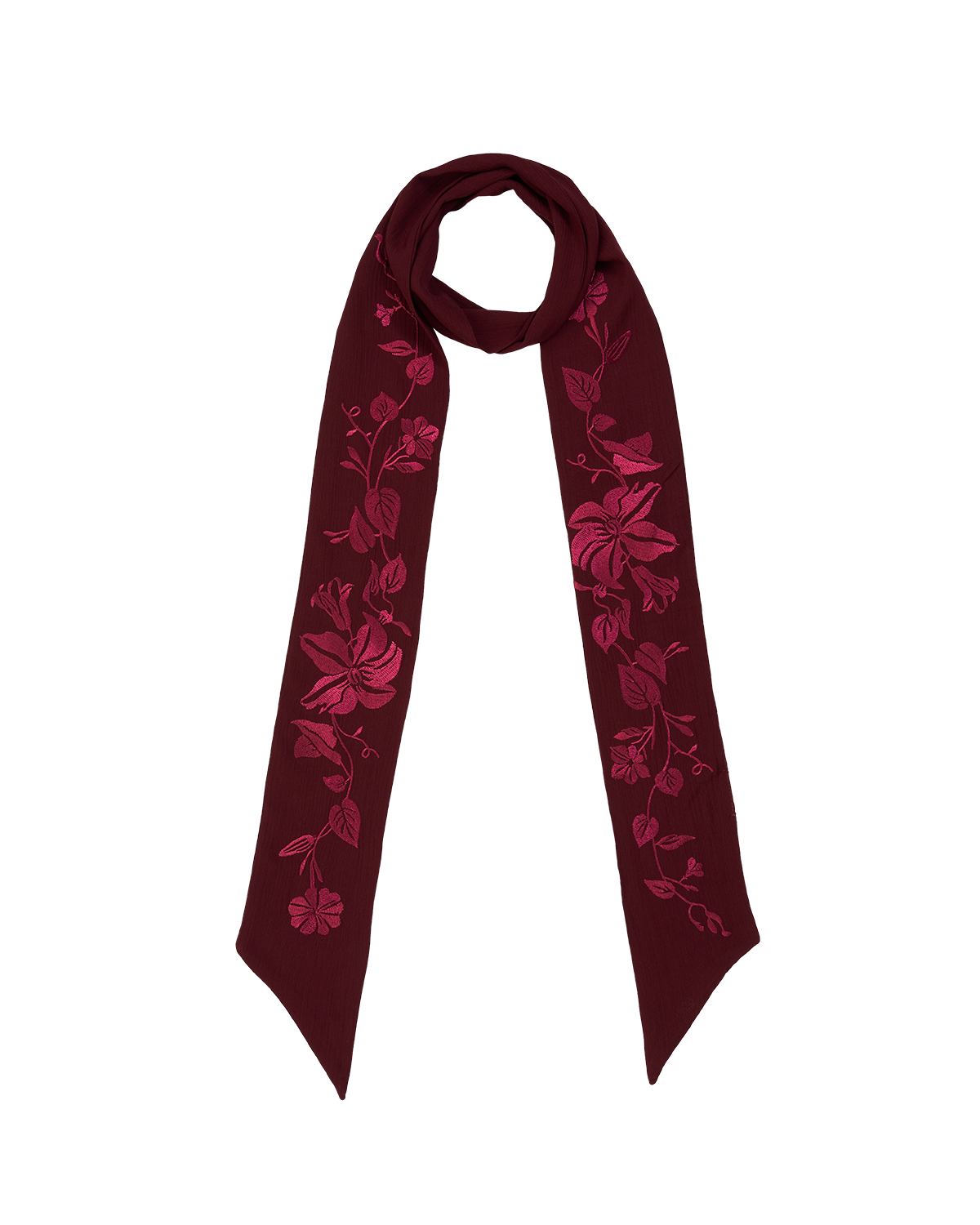 Fular Bohemio Bordado Floral Burdeos