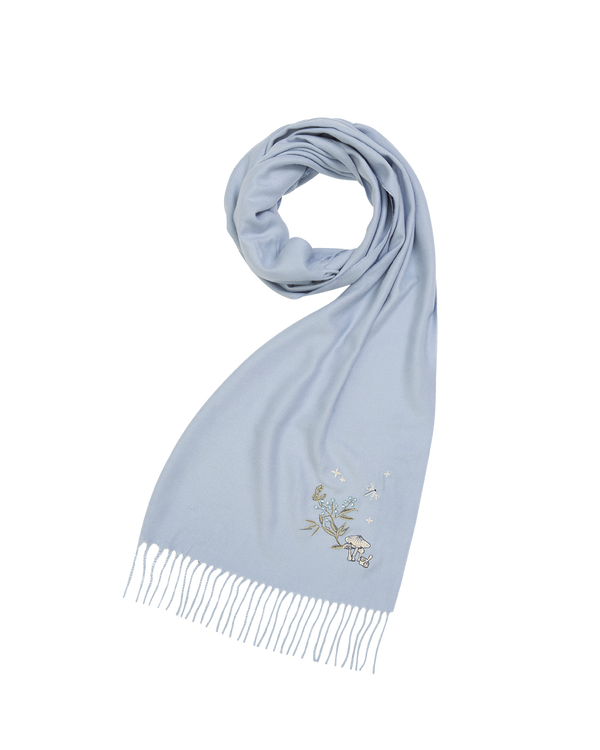 Magical Mushroom Embroidered Cosy Blue Scarf