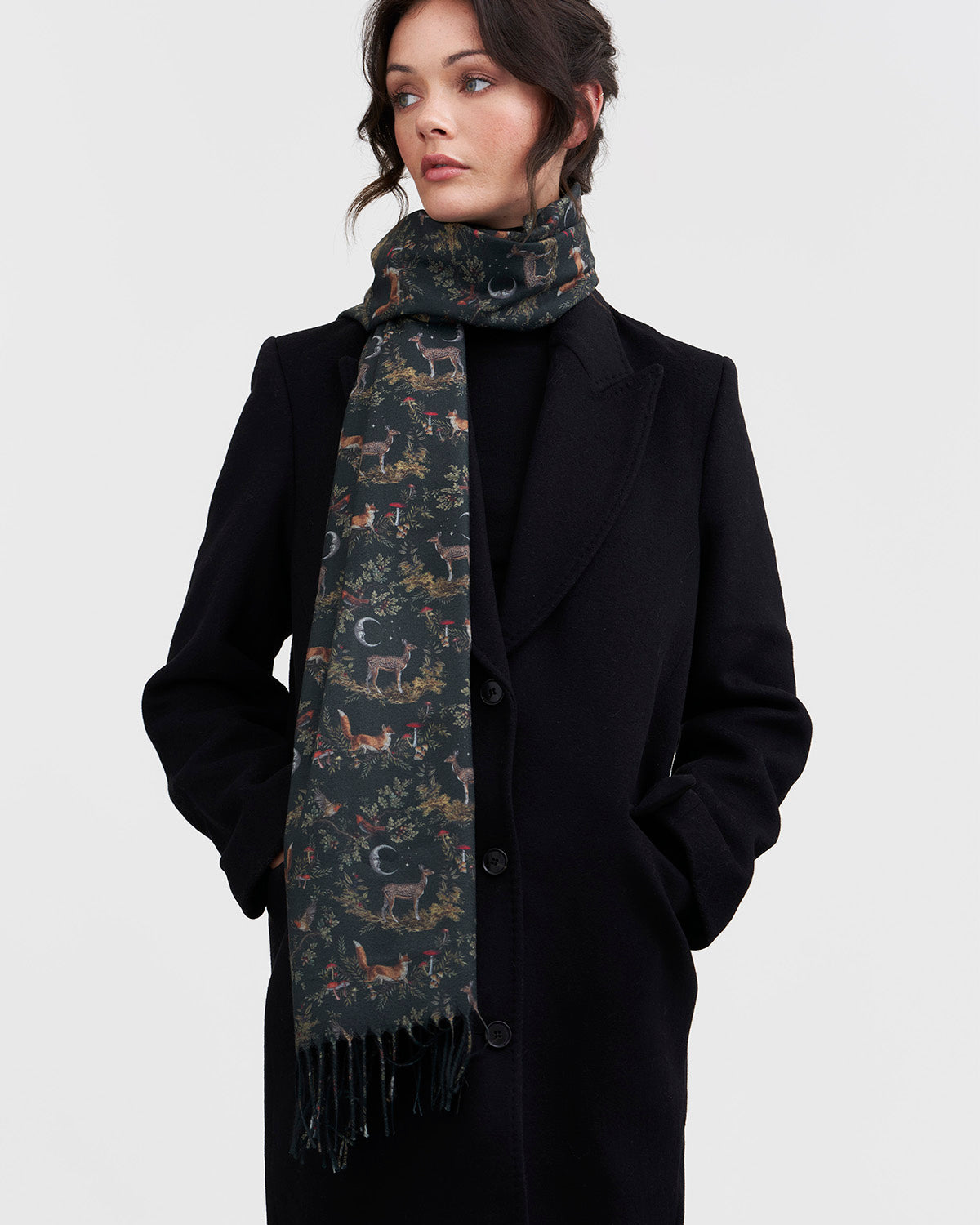 Green Into the Woods Tassel Scarf