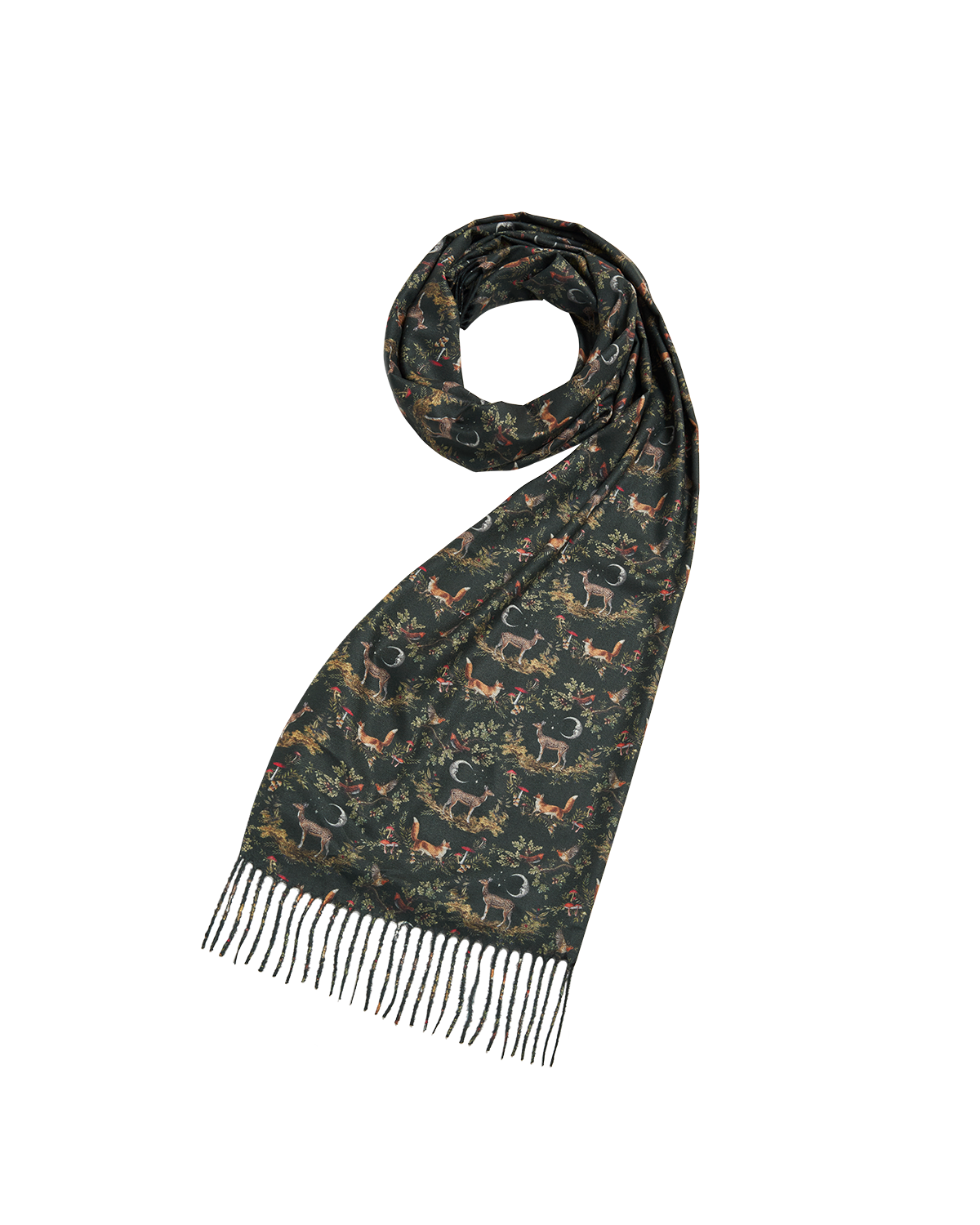 Green Into the Woods Tassel Scarf