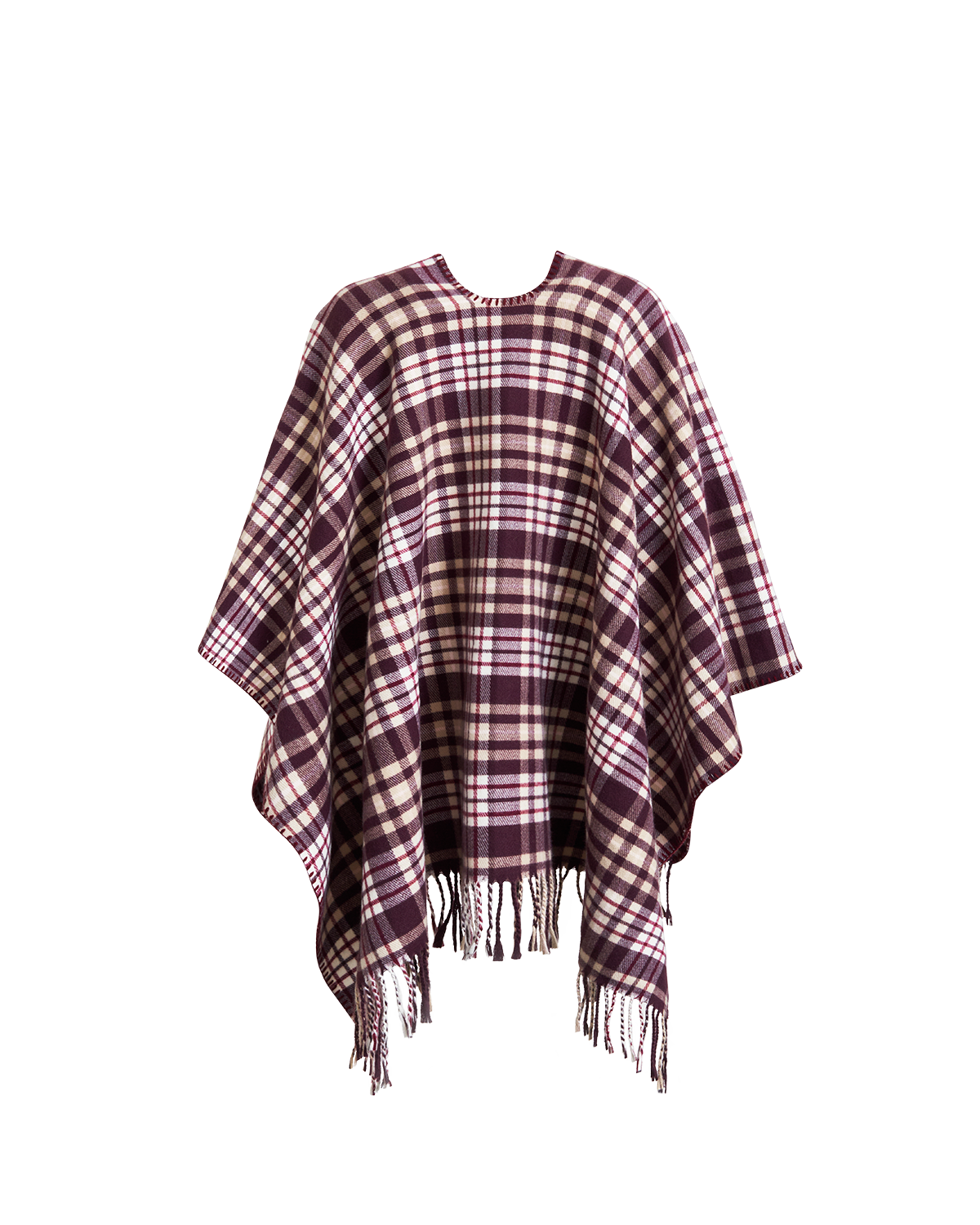 Plaid cape with fringe on a white background